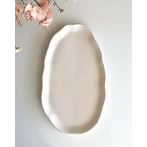 Mandalin Art Studio Uzun Oval Kıvrımlı Dekoratif Tabak, Nişan Tepsisi 28  cm