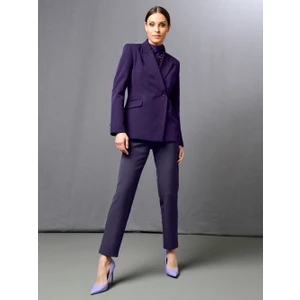 Kadın Mor Kruvaze Blazer Ceket Pantolon Takım