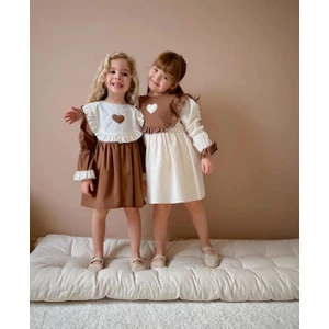 Karan Kids Kız Çocuk Kalp Detay Keten Elbise