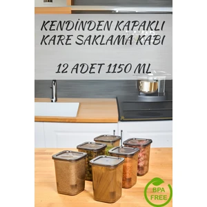 12'Li Kendinden Kendinden Kapaklı Kare Saklama Kabı, Erzak, Baharat 1,15 Litre Antrasit