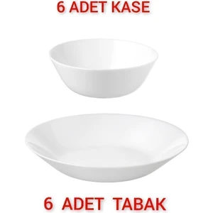 6 Adet Çap 20 Cm Yemek Tabağı 6 Adet Çap 15 Cm Kase Temperli Cam Toplam Ikea 12 Parça