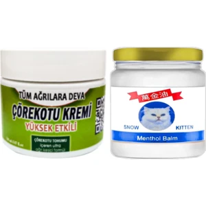 Çörek Otu Kremi Orta Boy 100 ml Krem + Snow Kitten Menthol Balm 50 ml / Sırt Bel Kas Diz Dirsek Iskelet Agrilarina Masaj Seti