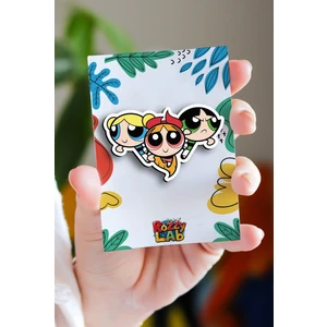 Rozzy Lab Powerpuff Girls - Blossom Bubbles And Buttercup - Rozet - Ahşap - Pin - Broş - Yaka Çanta Aksesuar