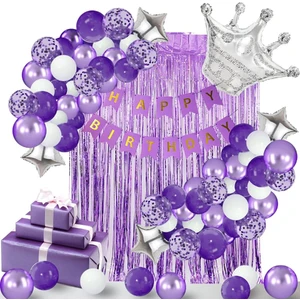 Bkmc Party Kadınlar Kızlar Için Mor Konfeti Balonlugümüş Taç Folyo,mor Saçak Arkafon Doğum Günü Parti Seti Süsü