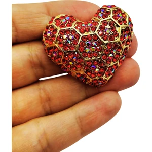 Bb Kırmızı Kristal Kalp Broş
