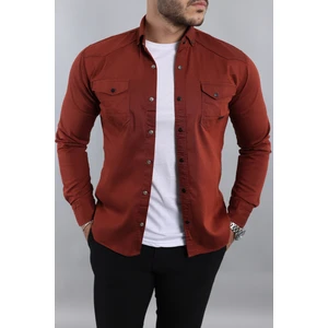 Yxcslim Fit Erkek Kot Gömlek Kiremit