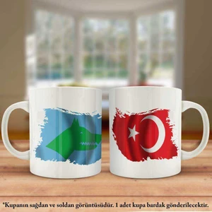 Asil Hediyelik Çift Yön Baskılı Göktürk Imparatorluğu ve Türkiye Bayrağı Kupa Bardak