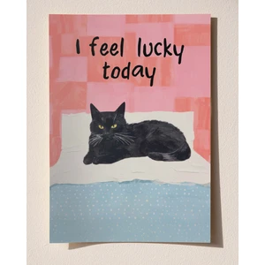 I Feel Lucky Today - Kara Kedi Şansı Çerçeveli & Çerçevesiz Poster