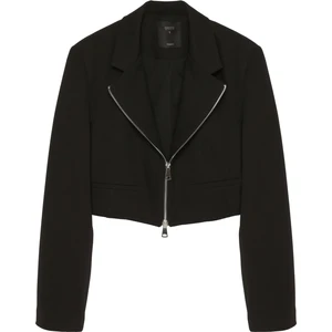 Önden Fermuarlı Crop Blazer Ceket Siyah