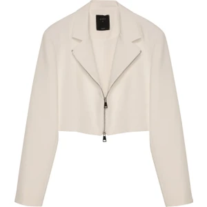 Önden Fermuarlı Crop Blazer Ceket Ekru