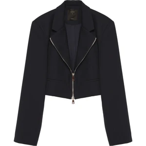 Önden Fermuarlı Crop Blazer Ceket Lacivert