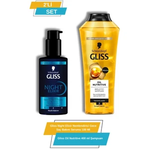 Night Elixir Nemlendirici Gece Saç Bakım Serumu + Gliss Oil Nutritive 400 ml Şampuan