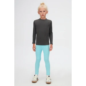 Antrasit Basic Unisex Çocuk Kışlık Sıfır Yaka Uzun Kollu Tişört