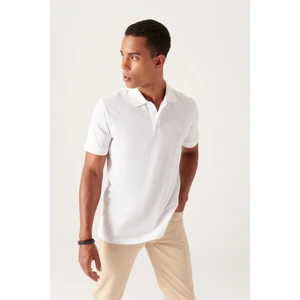 Erkek Beyaz 3 Düğmeli %100 Mısır Pamuğu Polo Yaka T-shirt B001027