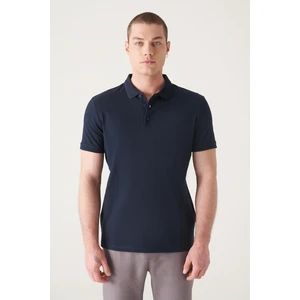 Erkek Lacivert 3 Düğmeli %100 Mısır Pamuğu Polo Yaka T-Shirt B001027