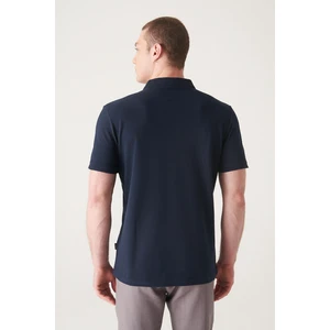 Avva Erkek Lacivert 3 Düğmeli %100 Mısır Pamuğu Polo Yaka Regular Fit T-Shirt B001027
