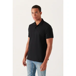 Erkek Siyah 3 Düğmeli %100 Mısır Pamuğu Polo Yaka T-Shirt B001027