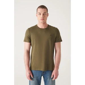 Erkek Haki Soft Touch Bisiklet Yaka Düz Modal T-Shirt B001171