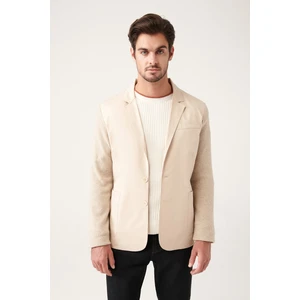 Erkek Bej Mono Yaka Astarsız Triko Detaylı Ceket A31Y4001