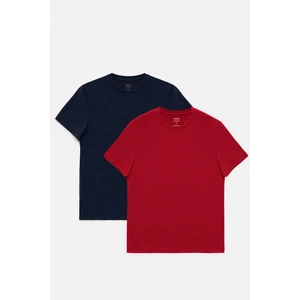 Erkek Lacivert-Bordo 2'li %100 Pamuk Bisiklet Yaka T-Shirt E001012