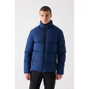 Erkek Indigo Şişme Mont Dik Yaka Su Itici Rüzgar Geçirmez Kapitone Comfort Fit E006012