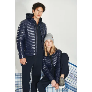 Erkek Lacivert Şişme Unisex Mont Kaz Tüyü Su Itici Rüzgar Geçirmez Parlak Comfort Fit E006015