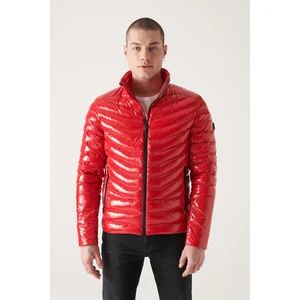 Erkek Kırmızı Şişme Unisex Mont Kaz Tüyü Su Itici Rüzgar Geçirmez Parlak Comfort Fit E006015