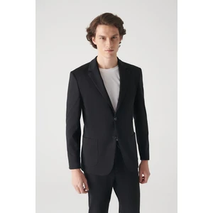 Erkek Siyah Örme Esnek Astarsız Slim Fit Dar Kesim Ceket E004001