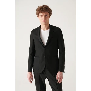 Erkek Siyah Armürlü Esnek Slim Fit Dar Kesim Ceket A22y4021