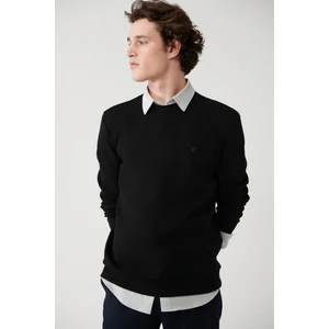 Erkek Siyah Bisiklet Yaka Esnek Yumuşak Doku İnterlok Kumaş Sweatshirt B001100