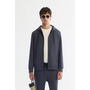 Erkek Antrasit Kapüşonlu Interlok Kumaş Fermuarlı Sweatshirt B001102