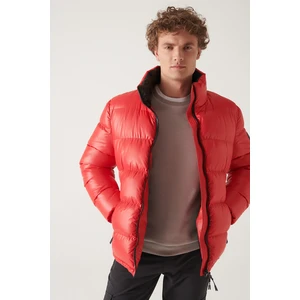 Kırmızı Dik Yaka Su Itici Rüzgar Geçirmez Iç Askı Detaylı Şişme Unisex Comfort Fit Rahat Kesim Mont