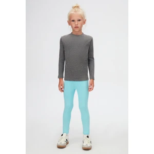 Buz Gri Basic Unisex Çocuk Kışlık Sıfır Yaka Uzun Kollu Tişört