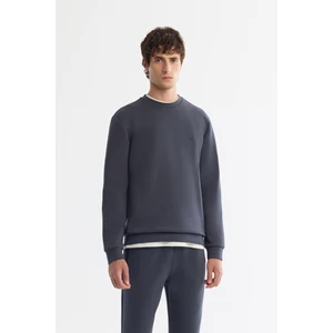 Erkek Antrasit Bisiklet Yaka Esnek Yumuşak Doku Interlok Kumaş Sweatshirt B001100
