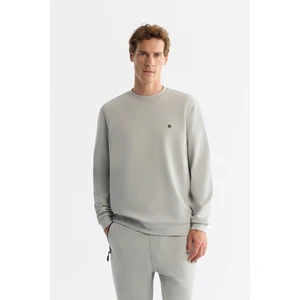 Erkek Gri Bisiklet Yaka Esnek Yumuşak Doku Interlok Kumaş Sweatshirt B001100