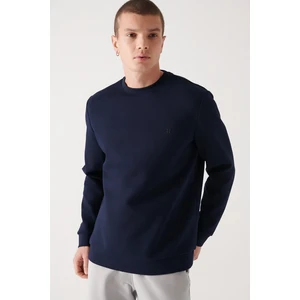 Avva Erkek Lacivert Bisiklet Yaka Esnek Yumuşak Doku İnterlok Kumaş Basic Regular Fit Sweatshirt B001100