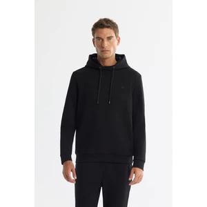Erkek Siyah Kapüşonlu Esnek Yumuşak Doku Interlok Kumaş Sweatshirt B001101