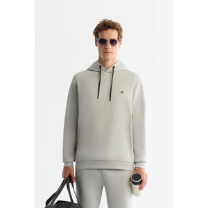 Erkek Gri Kapüşonlu Esnek Yumuşak Doku Interlok Kumaş Sweatshirt B001101