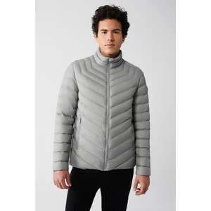 Erkek Gri Şişme Unisex Mont Kaz Tüyü Su Itici Rüzgar Geçirmez Comfort Fit B006020