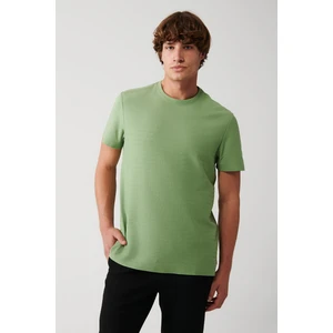 Erkek Su Yeşili %100 Pamuk Bisiklet Yaka Jakarlı Panolu Regular Fit T-shirt A31y1057