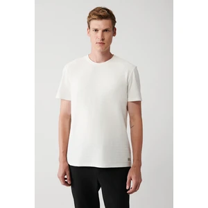 Erkek Beyaz %100 Pamuk Bisiklet Yaka Jakarlı Panolu Regular Fit T-shirt A31y1057