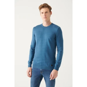 Erkek Indigo Bisiklet Yaka Pamuklu Triko Kazak A22y5074