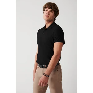 Erkek Siyah %100 Pamuk Jakarlı Polo Yaka Regular Fit T-shirta31y1128