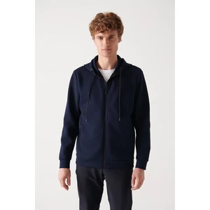 Avva Erkek Lacivert Kapüşonlu İnterlok Kumaş Fermuarlı Basic Regular Fit Sweatshirt B001102