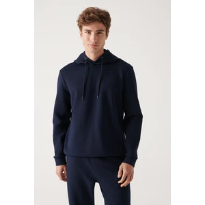 Erkek Lacivert Kapüşonlu Esnek Yumuşak Doku Interlok Kumaş Sweatshirt B001101