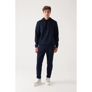 Erkek Regular Fit Lacivert Beli Lastikli Bağcıklı Bi-Stretch İnterlok Eşofman Altı B003400