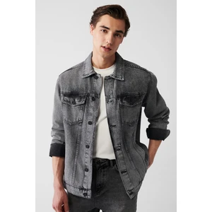 Erkek Siyah Yıkamalı %100 Pamuk Rahat Kalıp Denim Ceket E006021
