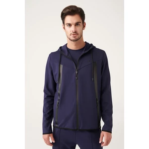 Erkek Lacivert Interlok Kumaş Kapüşonlu Fermuarlı Sweatshirt A31y1202