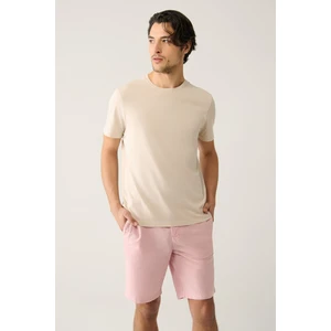 Erkek Bej Soft Touch Bisiklet Yaka Düz Modal T-Shirt B001171