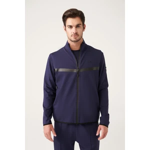 Erkek Lacivert İnterlok Kumaş Dik Yaka Baskılı Sweatshirt A31Y1203